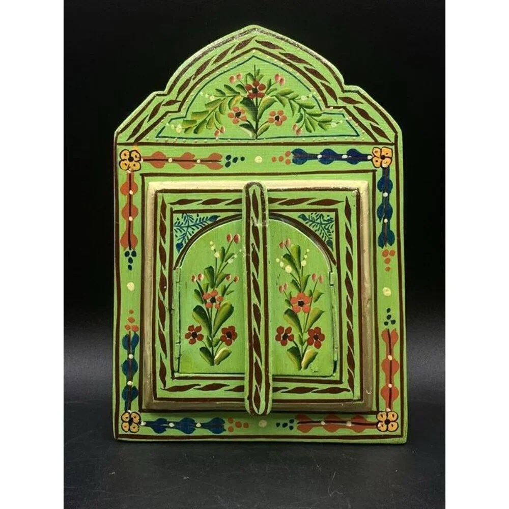 Green Mirror Moroccan Mirror Artisanal Wall Home Mirror Double Door Mirror 9”x6” - Picture 2 of 11